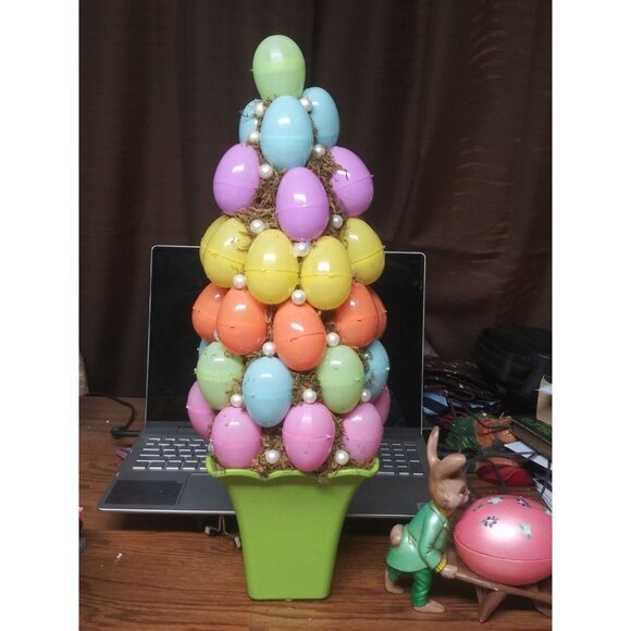 Spring Easter Potted Topiary Tree Egg Beads Centerpiece Decorative 21"x 7.5" NEW - Picture 3 of 5
